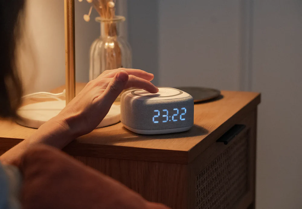 Modern sunrise alarm clock with multiple light settings and relaxation features